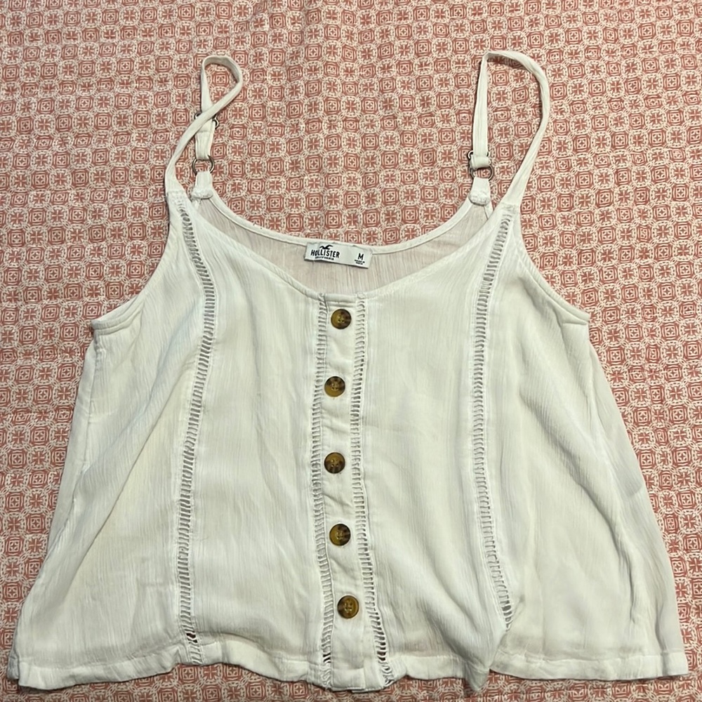White Hollister tank top with buttons.